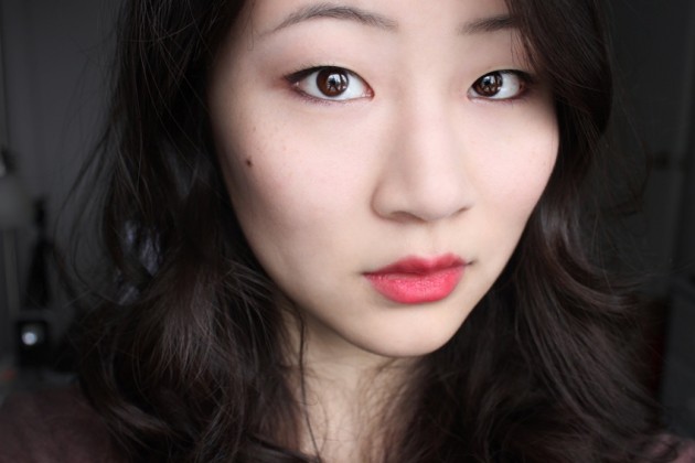 shu uemura mon shu red swatch makeup look