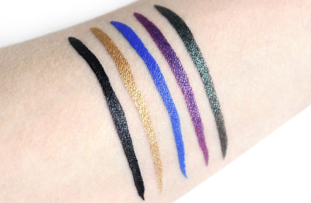 Lancome Artliner 24H swatches - Emerald Amethyst Sapphire Gold Black Diamond