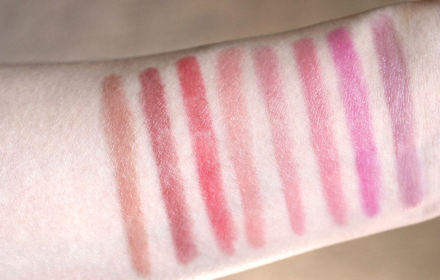 Clinique Chubby Stick swatches Hazelnut Blush Tomato Orange