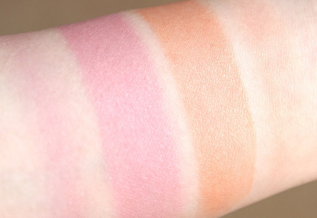 shu uemura pink, coral brave beauty stick blush swatches review