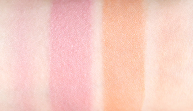 shu uemura pink, coral radiant stick blush swatches review