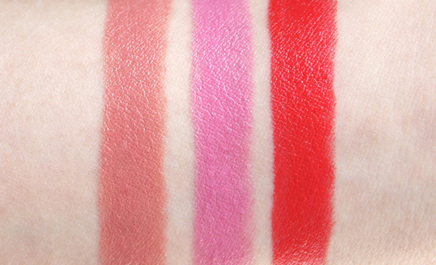 Clinique Beige Fab Poppy Pop lipstick primer swatches