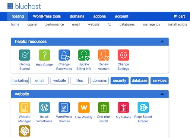 BlueHost control panel