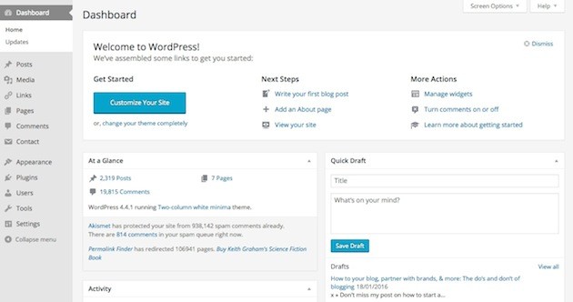 Wordpress Dashboard