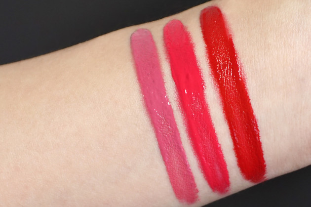 Lise Watier Bombshell, Candy, Red Hot Kiss swatches Baiser Satin