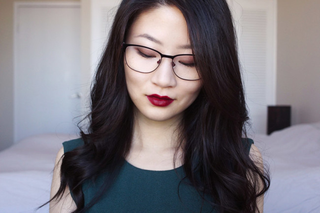 red lip makeup look neutral eyes