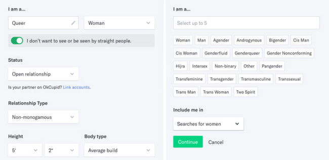 OKC gender and sexuality options